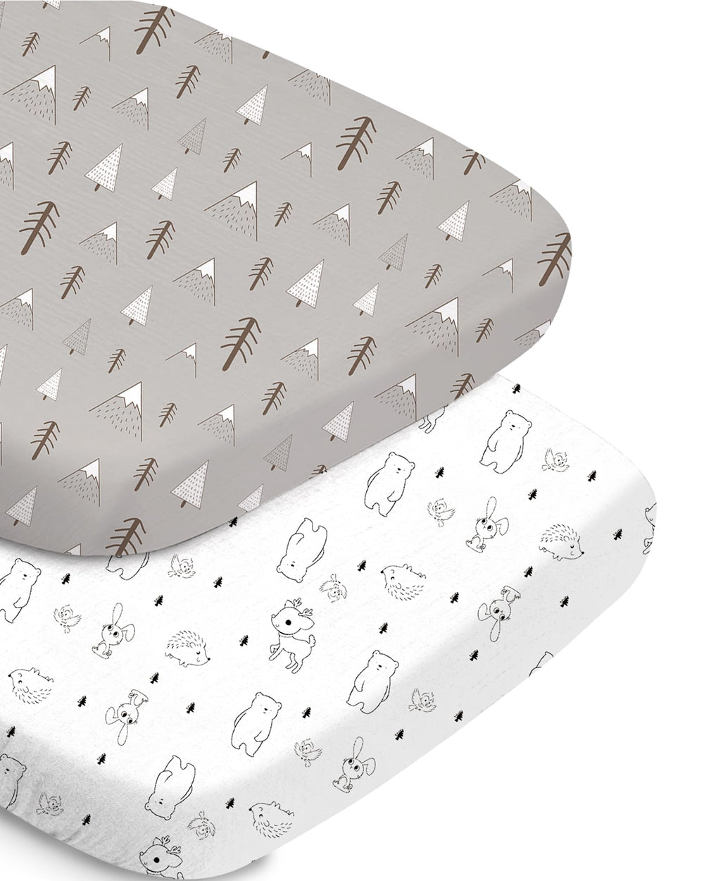 TotChill bassinet sheet in grey woodland print, soft and breathable for cozy naps.