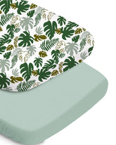 TotChill bassinet sheet Monstera Green print with breathable softness