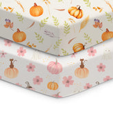 TOTCHILL Halloween crib sheets in pink pumpkin cat design for a snug fit.