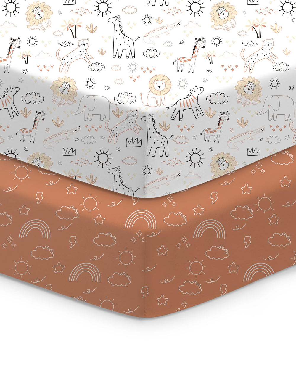 TotChill orange cloud crib sheet shown on a standard crib with a snug fit.
