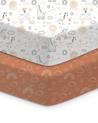 TotChill orange cloud crib sheet shown on a standard crib with a snug fit.