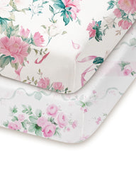 TotChill pack and play sheets in pink roses pattern for cozy, breathable comfort.
