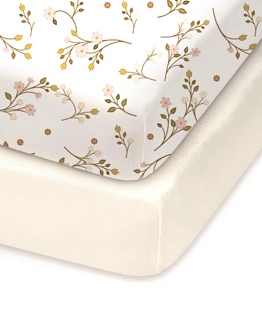 TOTCHILL pack-n-play sheets fitted in pink floral beige; snug and soft.