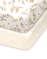TOTCHILL pack-n-play sheets fitted in pink floral beige; snug and soft.