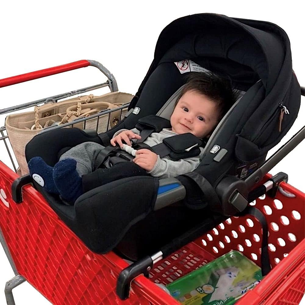 Totes Babies car seat carrier over the cart keeps baby secure while you shop.
