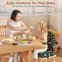 TOTIDYH booster seat with 3-point harness keeps little diners safely seated.
