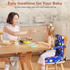 TOTIDYH booster seat with 3-point harness keeps kids secure at mealtimes.