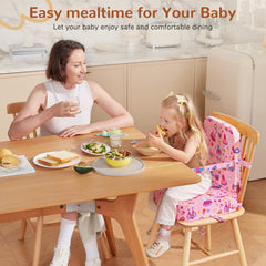 TOTIDYH booster seat with secure harness for safe mealtimes.