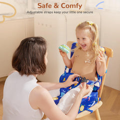 Waterproof cover on TOTIDYH booster seat for quick cleanup after spills.