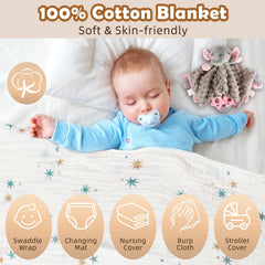 Totiro elephant blanket with plush texture soothes and engages baby during tummy time.