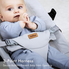TotRun bouncer chair secure harness in light grey for safe, adjustable support