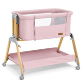 TotRun Bassinet bedside sleeper pink fabric close-up for gentle newborn comfort.