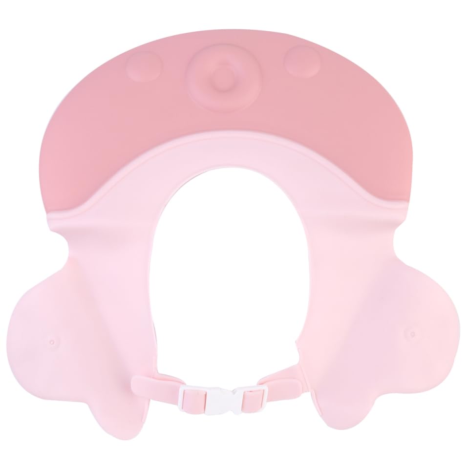 Toyvian baby shower cap adjustable buckle keeps shampoo away from eyes during bath time.