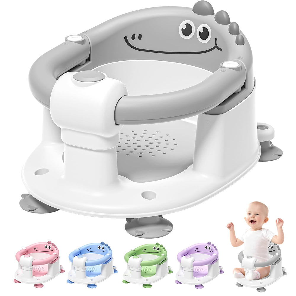TPN Baby Bath Seat gray front view; secure, comfortable bath time for babies.