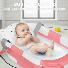 TPN baby bath tub with easy-clean drain and space-saving design.