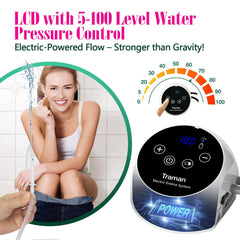 TRAMAN Enema Kit with LCD display for precise flow and battery status.
