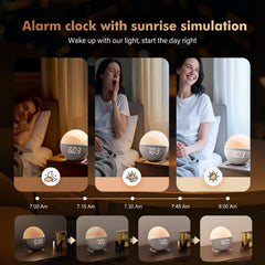 Tranquee Sunrise Alarm Clock customizable sounds brightness colors for mood matching.
