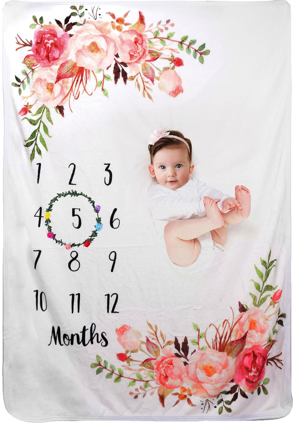 TRASUN baby milestone blanket with wreath floral pattern, perfect for heirloom monthly photos.
