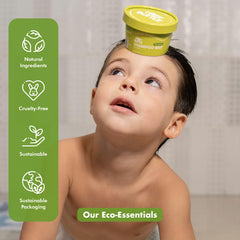 Tree Bottle kids shampoo bar close-up shows creamy lather and oat protein for gentle cleansing