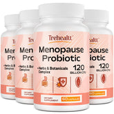 Trehealtt menopause probiotic bottle pour supports gut health and daily comfort.