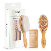 TRENFI bamboo baby hair brush with ultra-soft goat bristles for gentle newborn grooming.