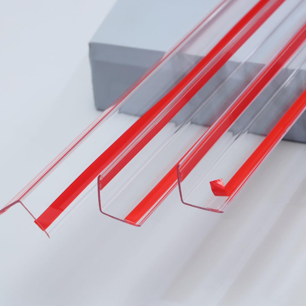 Trimold clear L-molding corner guard on wall offers discreet protection for corners.