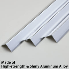Trimold L-molding with brushed metal finish adds durable wall edge protection.