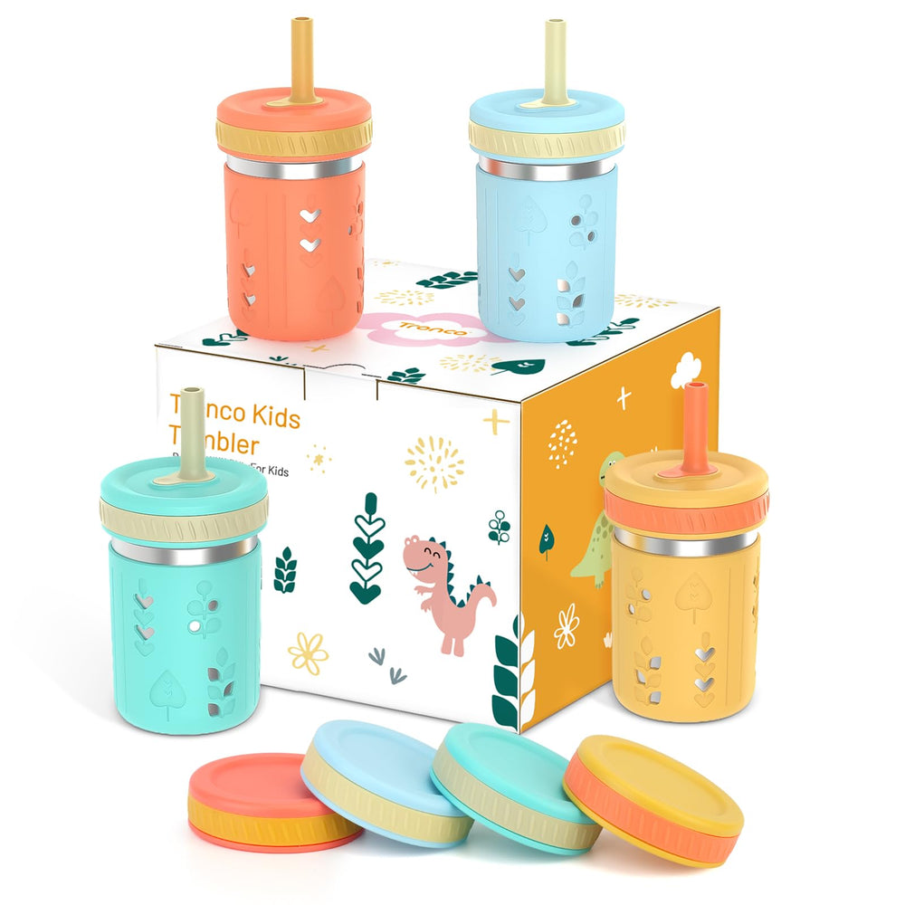 Tronco 4-pack 10oz toddler tumbler with sleeve offers a comfortable non-slip grip.