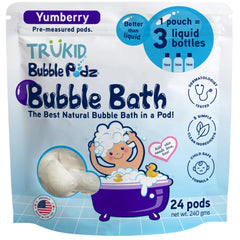 TruKid Bubble Podz pod dissolving in water to create abundant bubbles for a fun bath