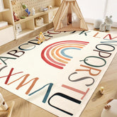 Truqual nursery rug round rainbow classroom, soft surface for safe crawling and play.
