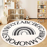 Truqual Nursery Round Rainbow Rug with soft surface and non-slip backing for safe toddler play.