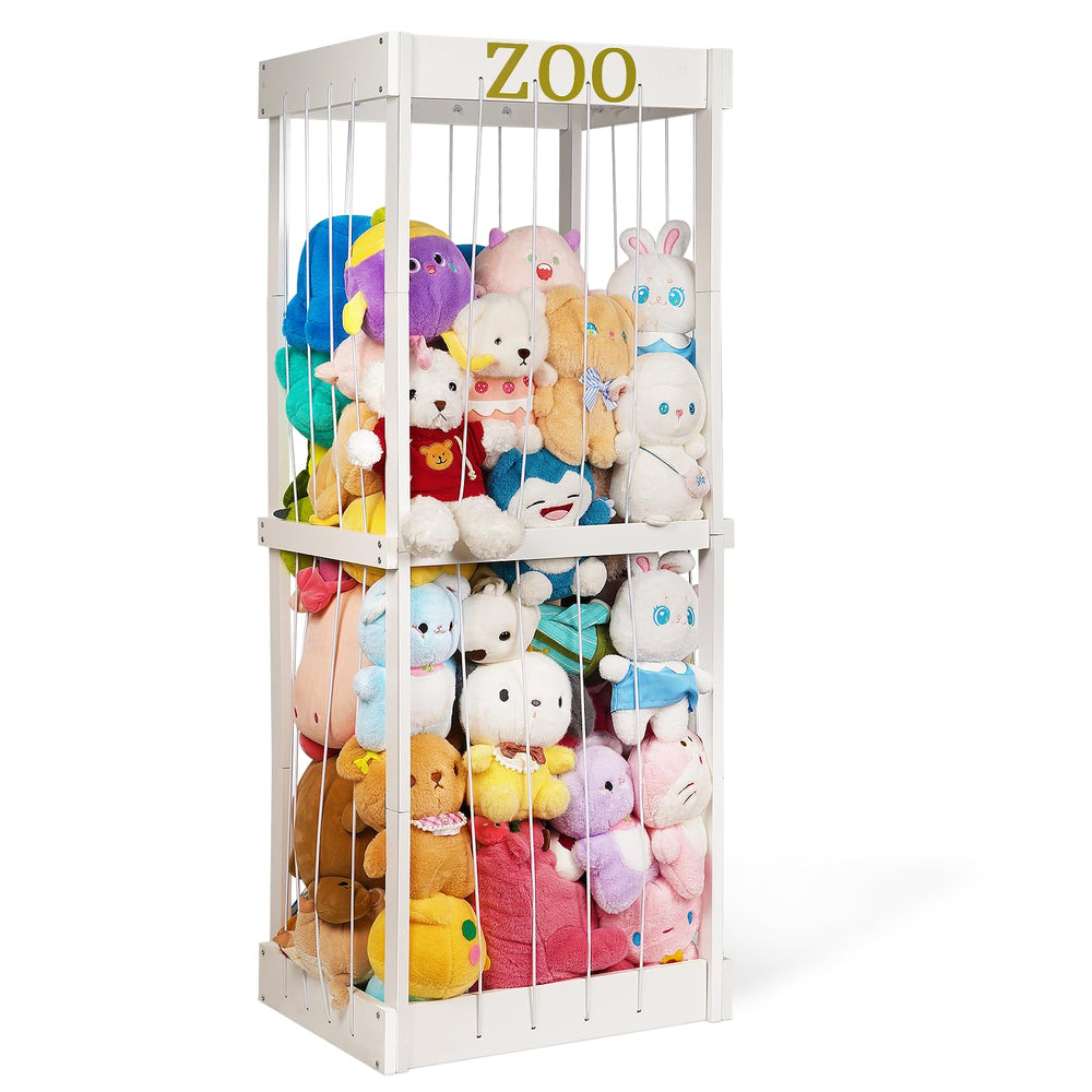 Trycooling stuffed animal zoo wood storage with front view for easy access.