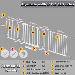 TSAYAWA gate pressure-mount setup showing damage-free walls and quick adjustment