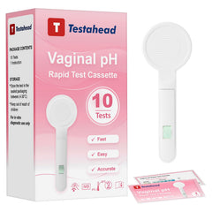 T TESTAHEAD vaginal pH balance test sticks in packaging for convenient home use.