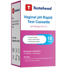 T TESTAHEAD vaginal pH test strips in an 18-count pack for home monitoring.