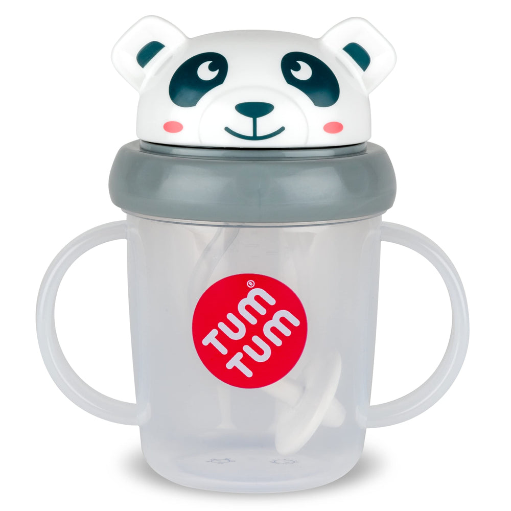 TUM TUM Pip Panda 200ml bottle with weighted straw for easy self-feeding.