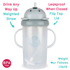 TUM TUM Tippy Up weighted straw demonstrates liquid movement for easy drinking.