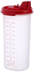 Tupperware Midi Magic Flow container with slanted spout for smooth, drip-free pouring.