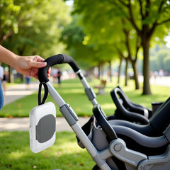 Tustao Gray Travel Wipe Holder with stroller clip for quick access