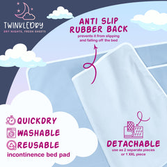 Twinkledry bed pad dries fast for easy laundry and reuse.
