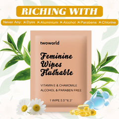 twoworld Feminine Wipes Chamomile individually wrapped wipes ensure hygienic on-the-go cleansing.