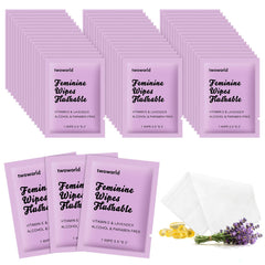 Twoworld feminine wipes lavender packaging for on-the-go cleansing.