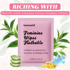 twoworld feminine wipes vitamin E supports skin-friendly cleansing.