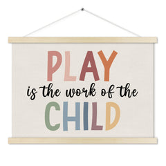 TWRVI boho poster hanger with natural wood frame for kids' rooms.