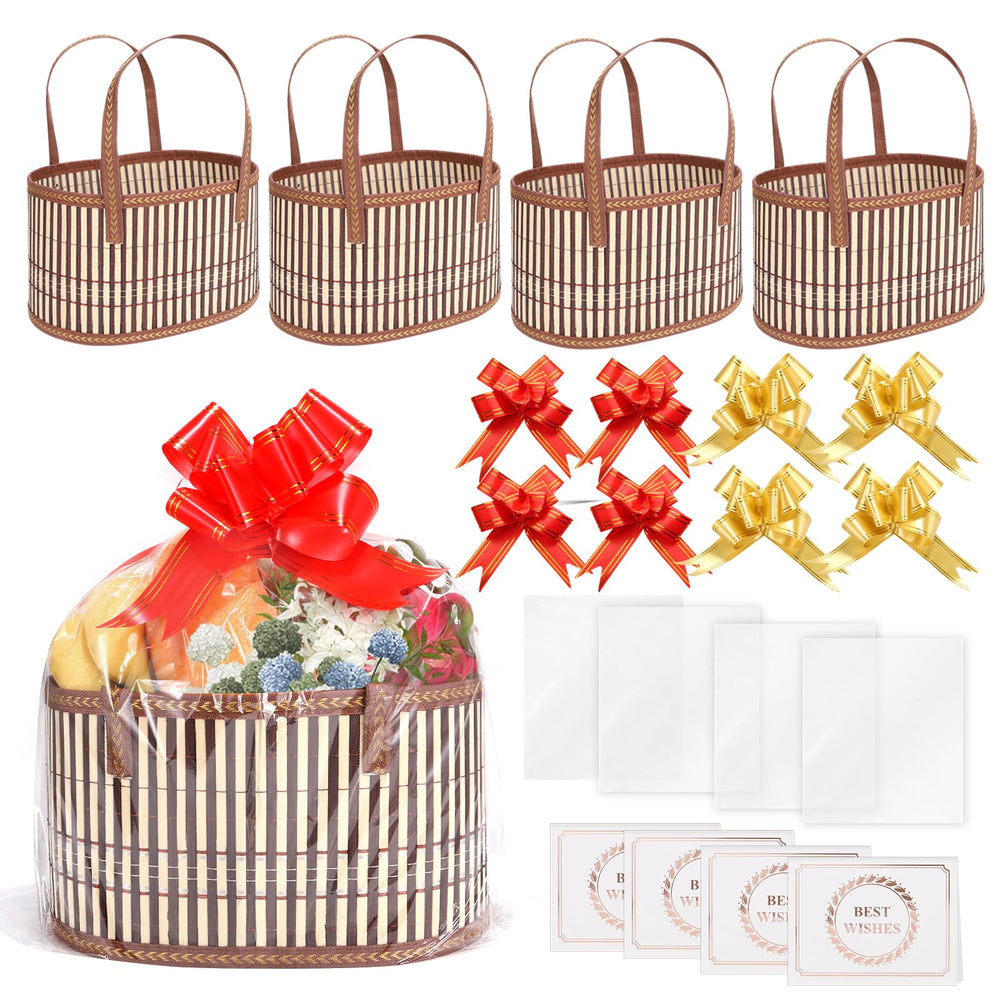 TXXMLXY bamboo gift baskets four-set with woven design for elegant gift presentation and reuse