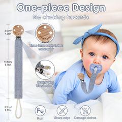 TYRY.HU Ribbon Pacifier Clip wooden clip closeup shows safe, three-hole design.