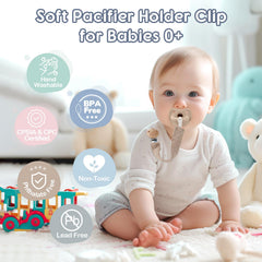TYRY.HU ribbon pacifier clip in blue helps keep pacifiers off floors and within reach.
