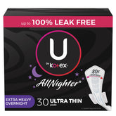 U by Kotex AllNighter overnight pad with wings packaging shows vibrant colors for discreet all-night protection