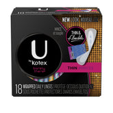 U by Kotex Barely There liners packaging showcases slim protection for daily comfort.