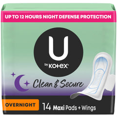 U by Kotex Clean & Secure overnight pads with wings packaging variation for on-the-go use.